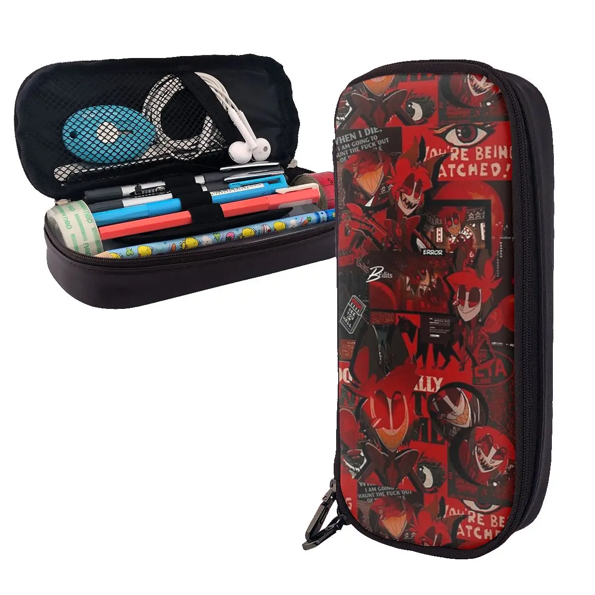 Alastor Error Leather Pencil Case Pen Holder Storage Stationery Supplies Pen Box Pencil Bag for Boys Girls School