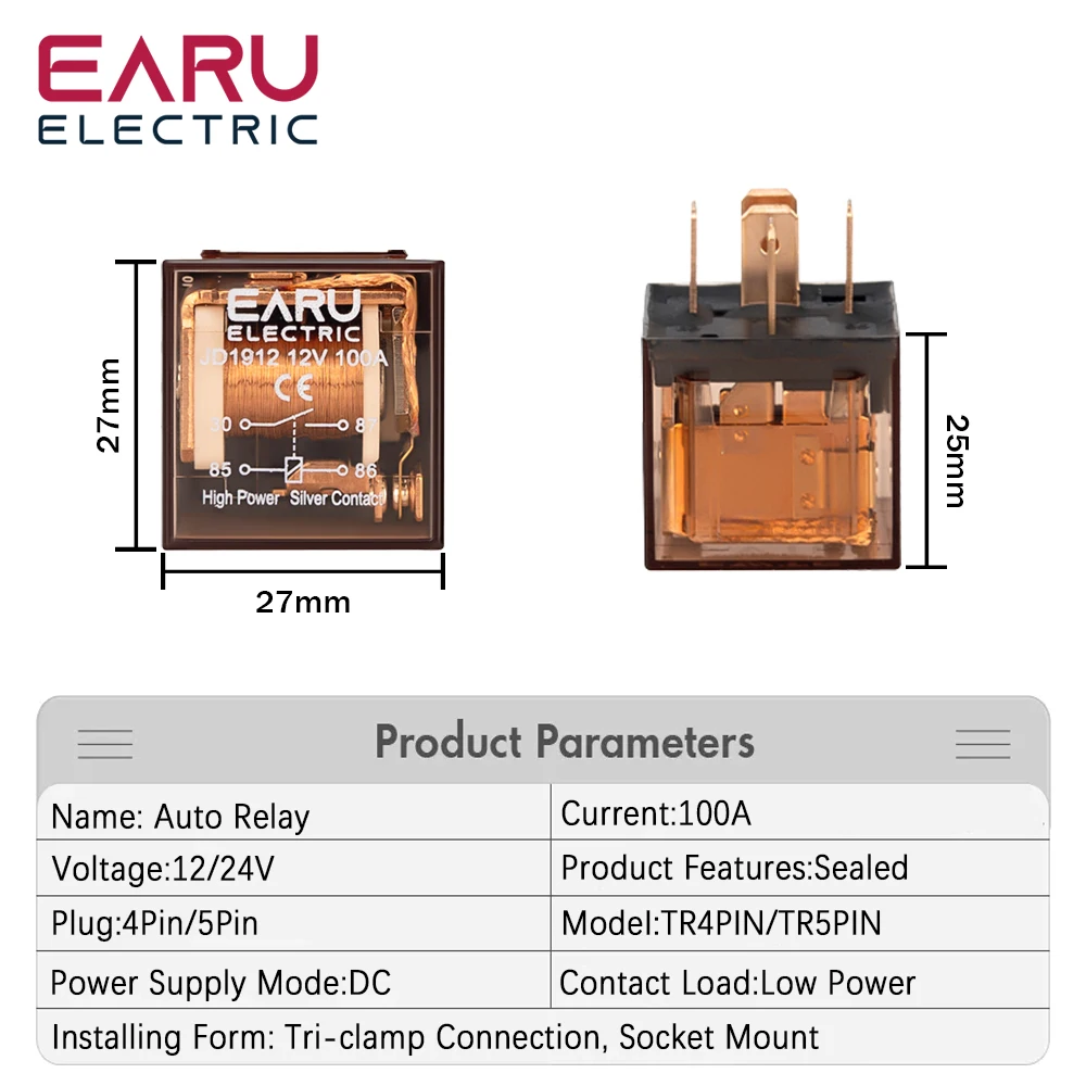 1Pcs Waterproof Automotive Relay DC 12V 24V 100A 4Pin 5Pin SPDT Car Control Device Car Relays DC 24V High Capacity Switching