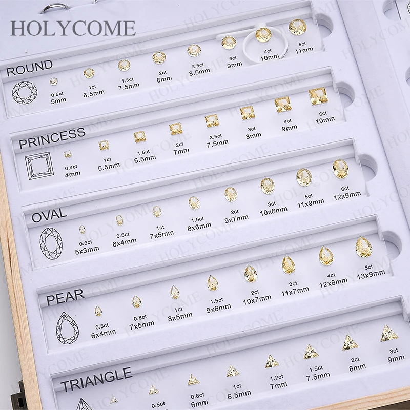 Updated Free Custom LOGO Kit Fancy Shapes CZ Diamond Carat Chart Comparison Set Reference White Pink Yellow Gemstone Selectable