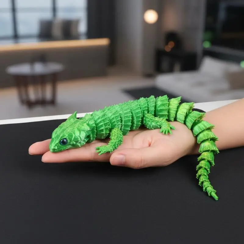 3D Printed Conjoined Lizard Cartoon Statue Movable Tail Ornament for Desktop Kids Room Decor GiftGood Quality view 4