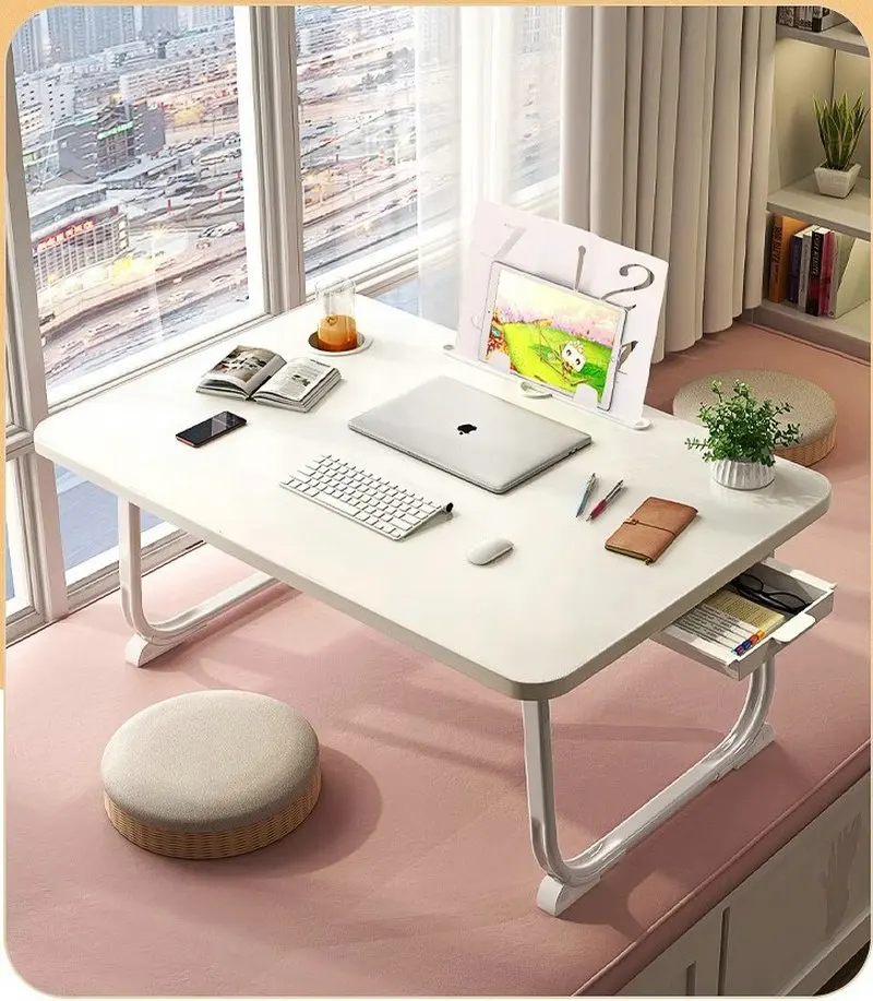 Modern minimalist rectangular eco-friendly high-density board folding table, student dormitory computer desk with drawer YX642GT