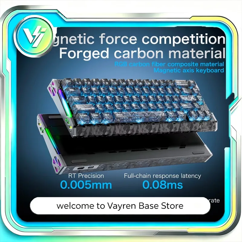 Teclado com eixo magnético de fibra de carbono Attack Shark para R68 HE, teclado com fio RGB de 8000Hz com gatilho rápido para PC, setup de jogos de e