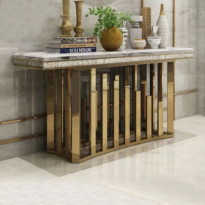 Modern Luxury Gold Leg Stainless Steel for Console Table White Marble Console Table for Living Room Lobby