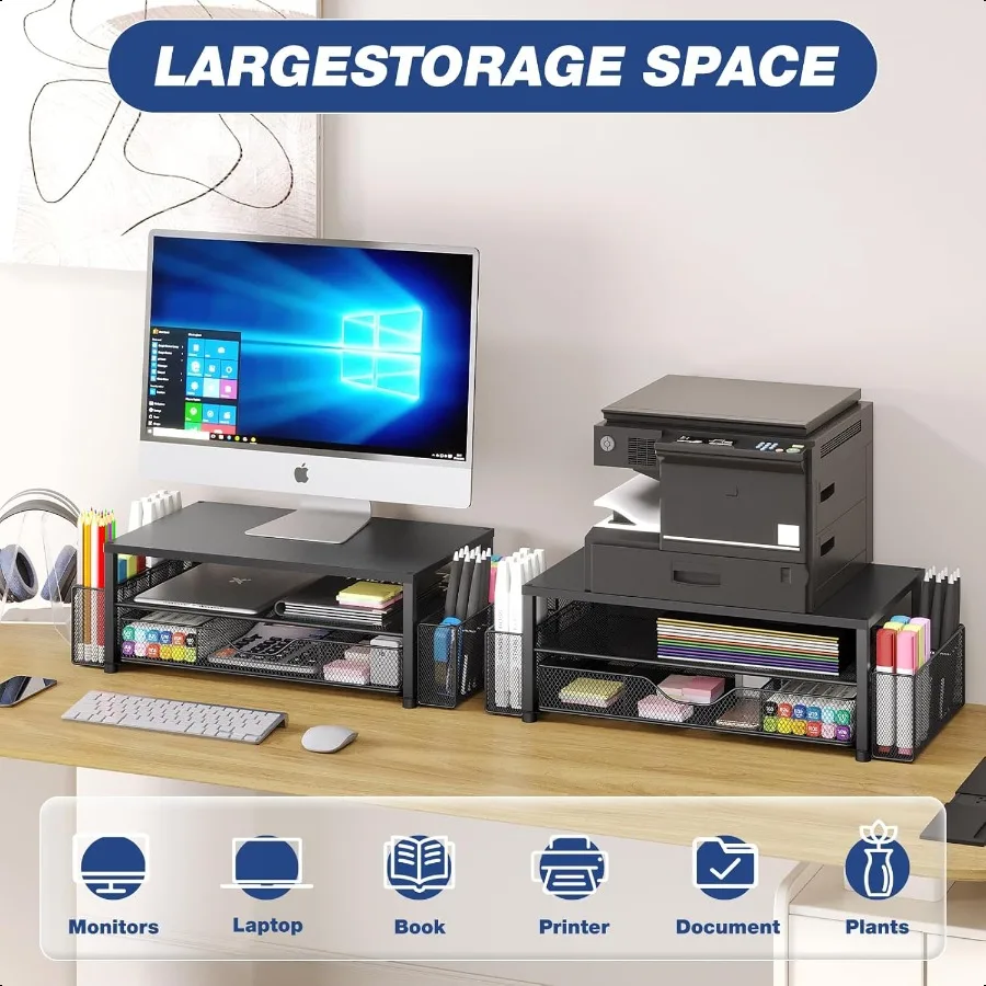Desk Organizer and Accories 2Tier Computer Monitor Stand Riser with Drawer and 2 Pen Holders Office Desk Accories for Office pl