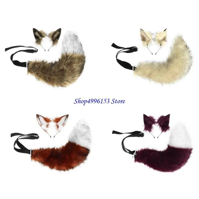 

Q0KE Lightweight Portable Foxes Ears Headband Attached Furry Tail Combo for Anime Conventions Outdoor Photography