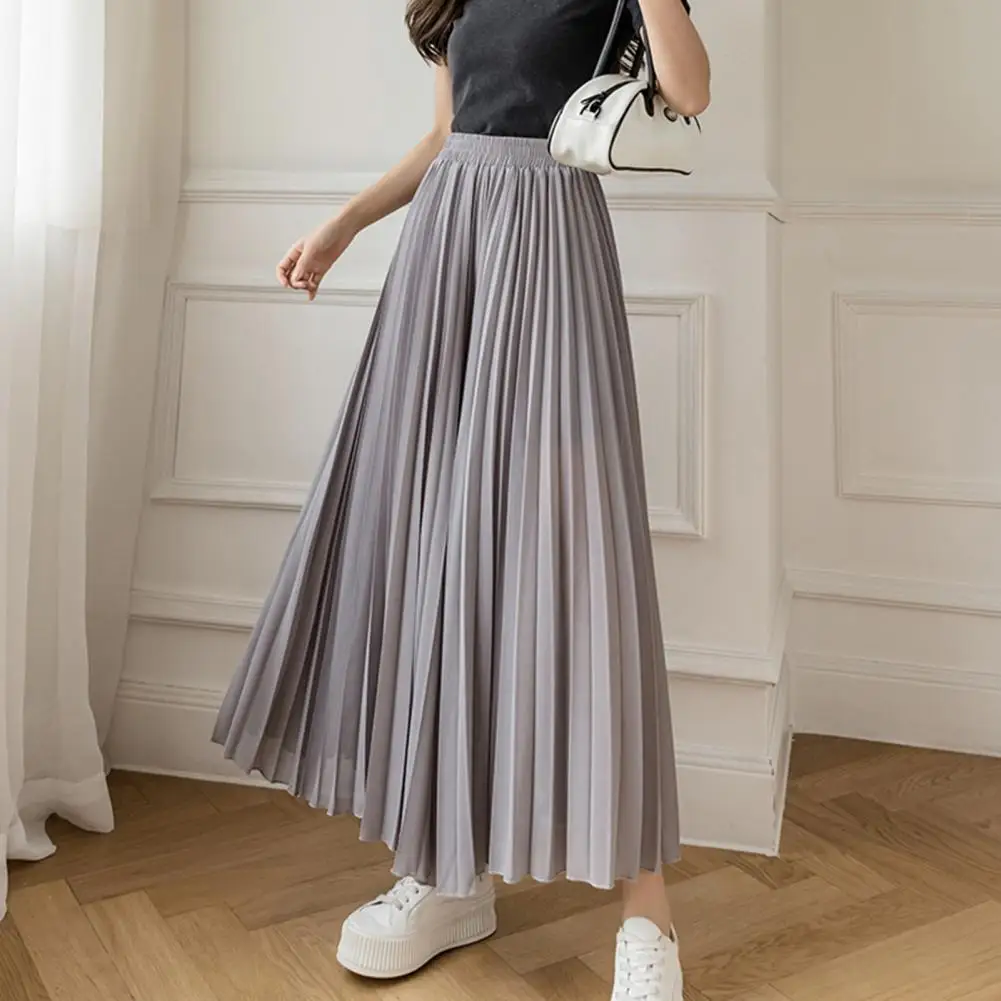 Women Wide Leg Pleated Pants Elastic High Waist Chiffon Pants Summer Loose Fit Solid Color Casual Trousers Streetwear 와이드 팬츠