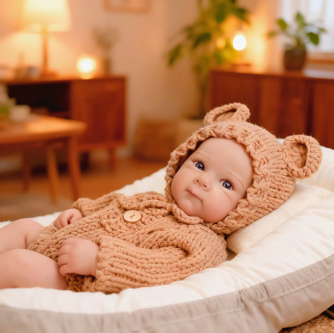 18-Zoll-Reborn-Babypuppe im exquisiten gestrickten Strampler, realistische Vinylpuppe mit weichem Körper, lebensechtes und kuscheliges Geschenk für Weihnachten