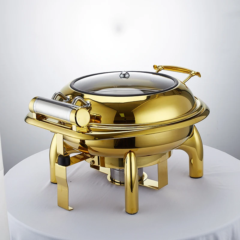 Gold Chaffing Dishes Glass Top Royal Food Warmer Commercial Buffet chaffing dish luxury for Hotel