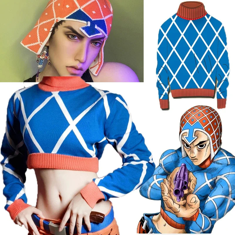 

Anime Bizarre Adventure Cosplay Costume Guido Mista Golden Wind Anime Costumes Cotton Highneck Knitted Sweater Tops Top