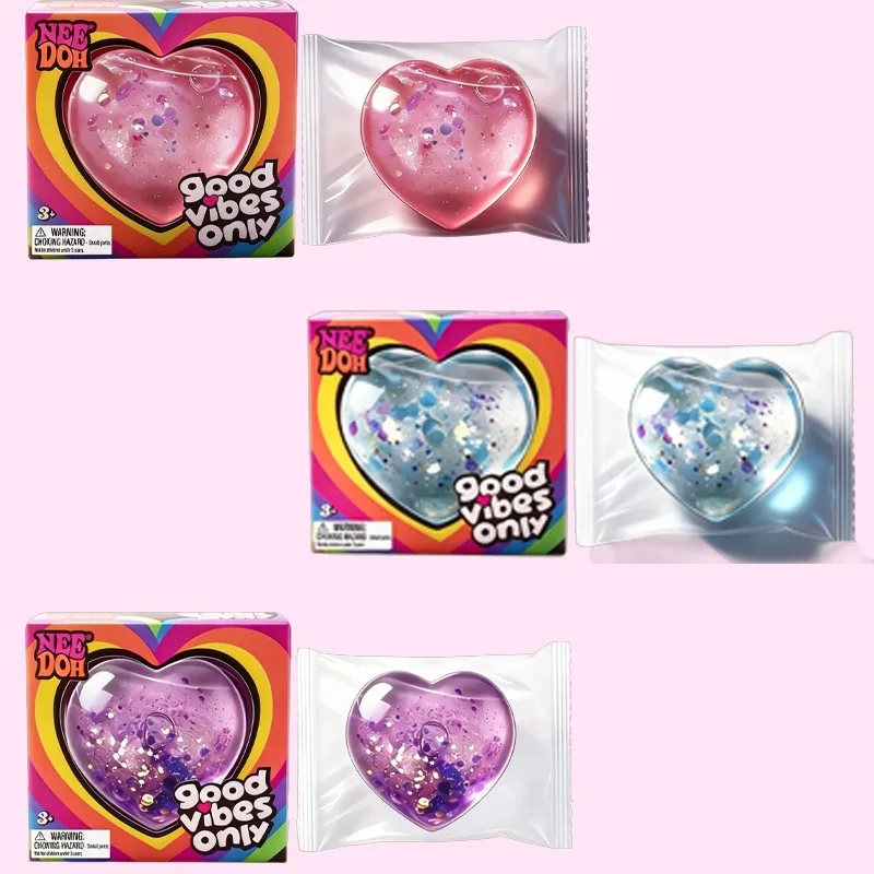Needoh Good Vibes Only Heart Toy Glitter Translucent Anxiety Relief Calming Relaxation Sensory Fidget Romantic for Adults Gift
