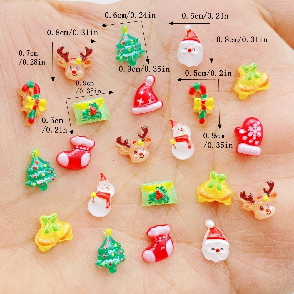 125pcs Resin Mini Santa Claus Snowman Christmas Tree Deer Bell, crutch Flat back Nails Art Decor DIY Scrapbook Accessories