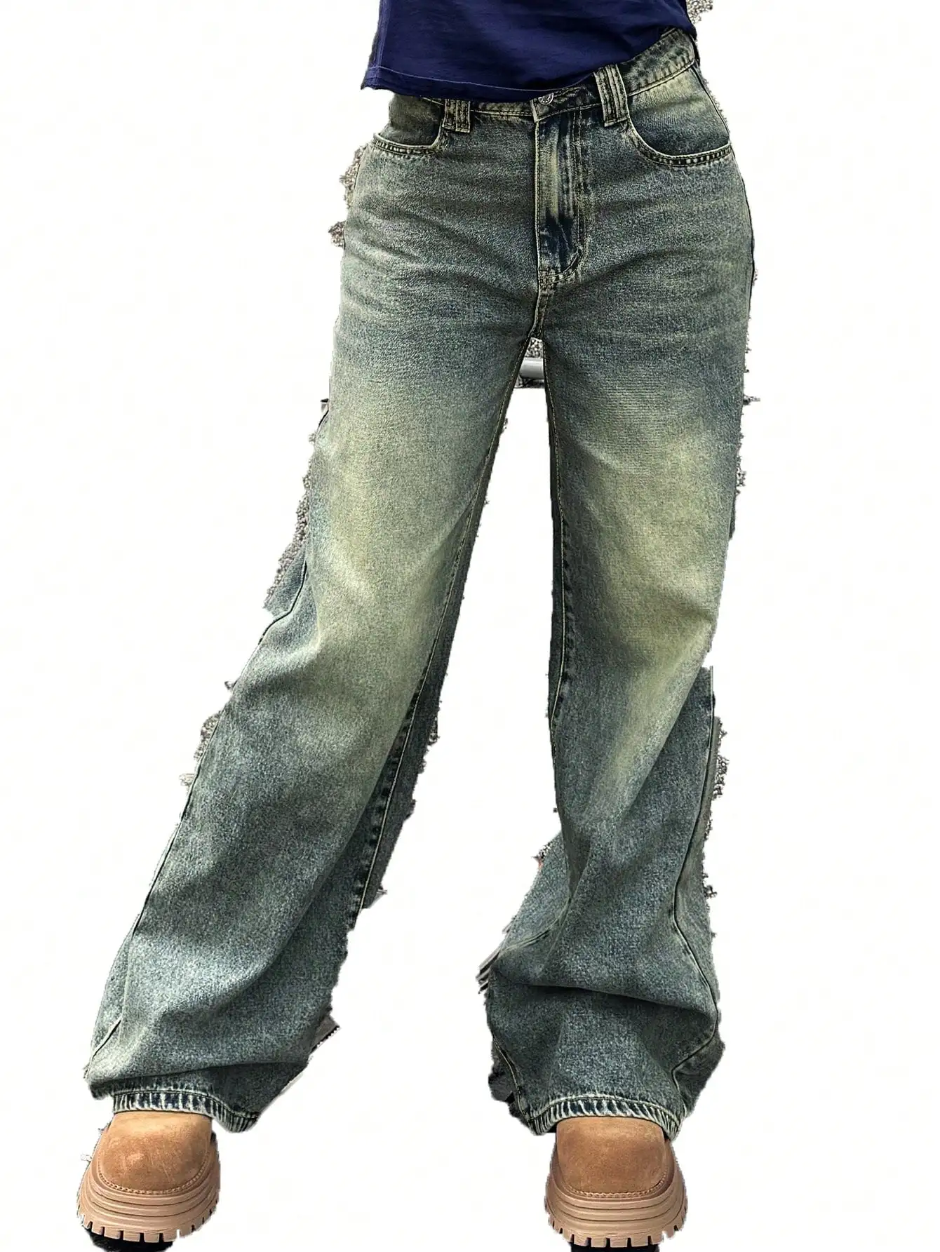 Vintage Wide Leg Women's Denim Jeans with Zipper and Button Closure – Streetwear Style