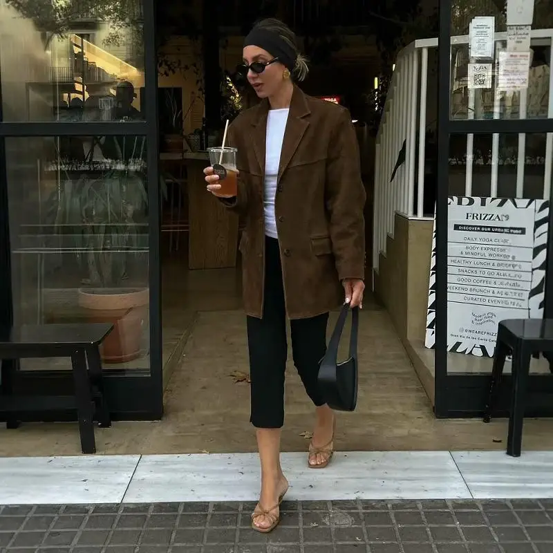 

Casual Women's Single-Button Notch Collar Suit Autumn 2024 Design Sensation Commute Sle Loose Fit Long Sve Pure Color