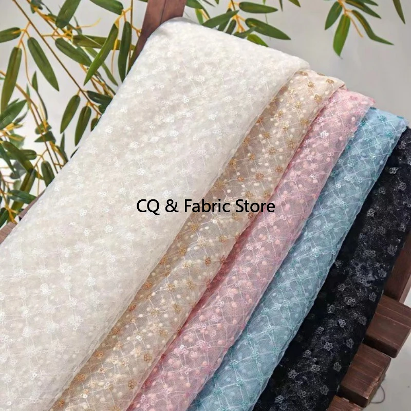 Fashion Jacquard Plum Blossom Sequins Embroidery Mesh Fabric DIY Dress Kids Decoration Material By The Yard