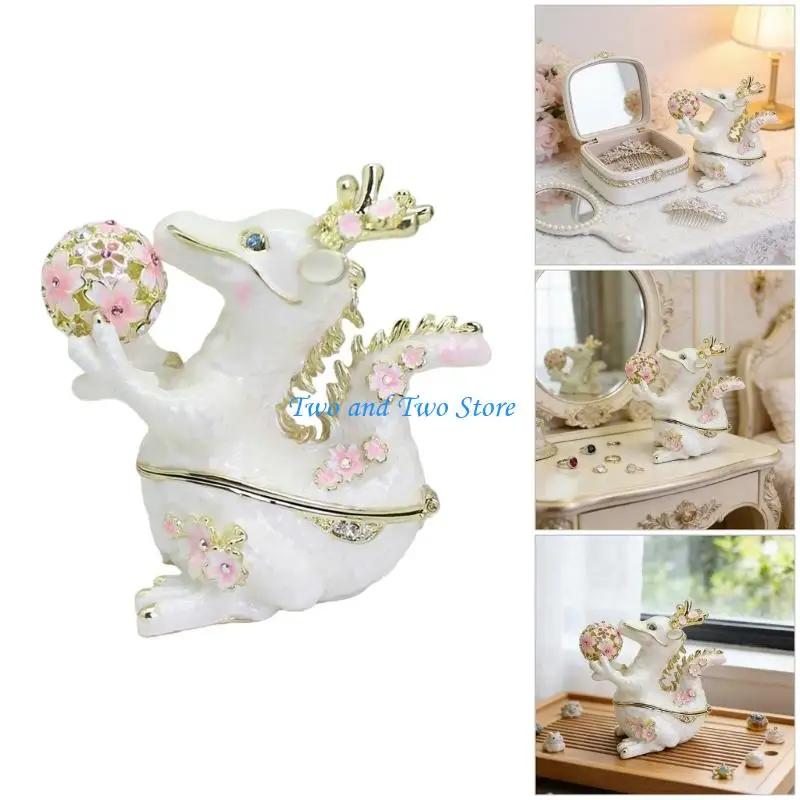 HX6F Unique Enamel Dragon Themed Jewelry Storage Box For Necklaces And Bracelets