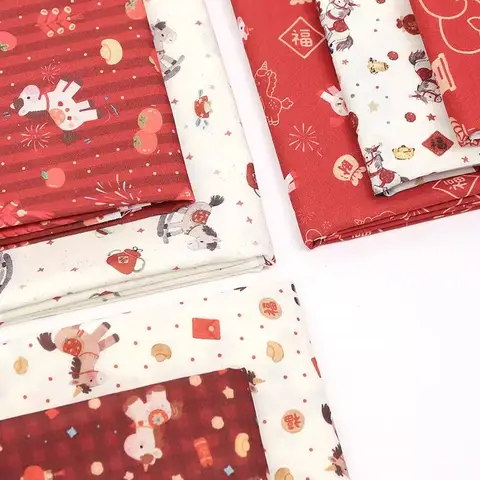 0.5m/1m/5m New Year of the Horse printed Fabric for Scene Decoration Cloth Tablecloths Door Curtains Handmade DIY Sewing Fabrics