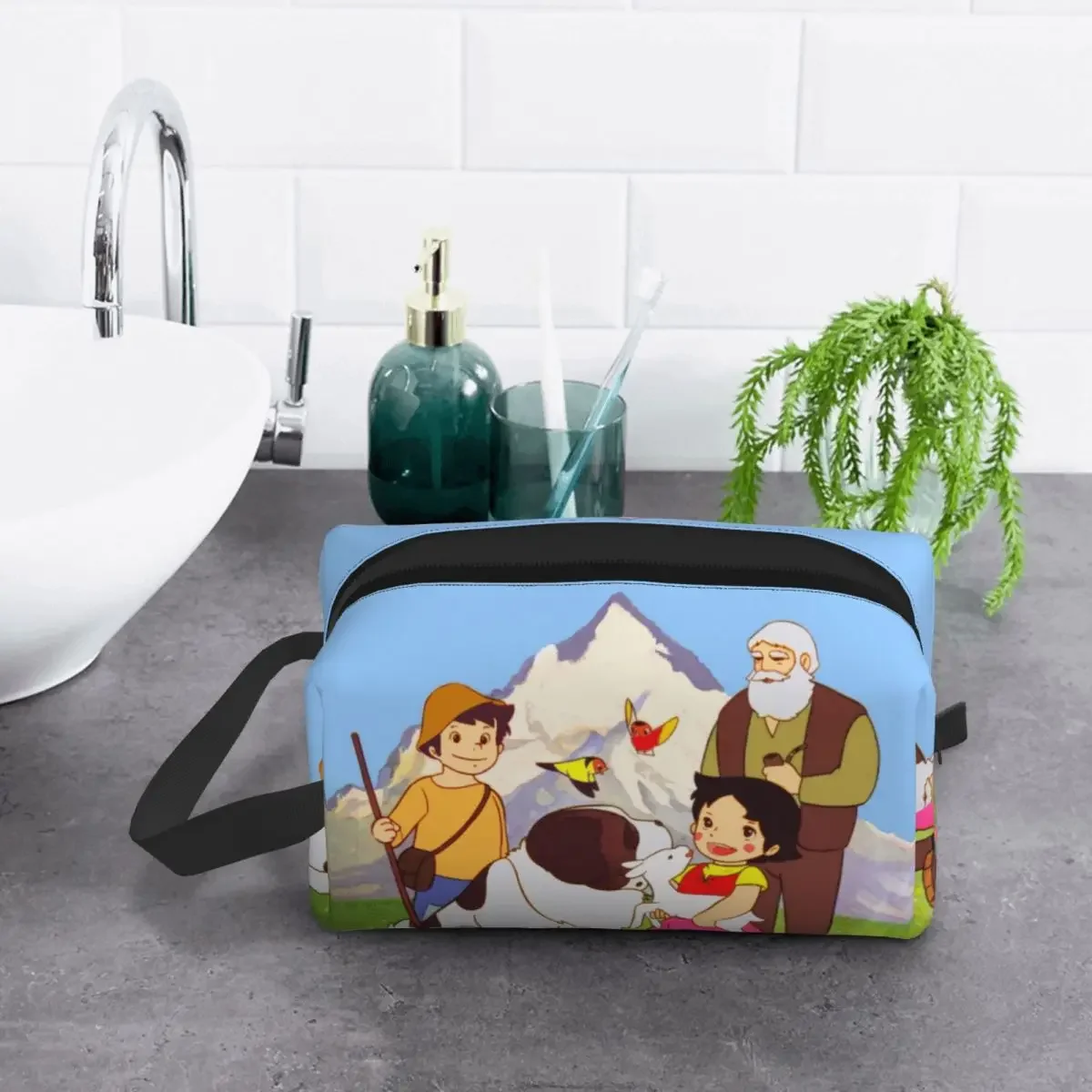 مخصص هايدي بيتر والجد معًا حقيبة مستحضرات تجميل السفر مستحضرات التجميل Kawaii جبال جبال الألب الماعز الرسوم المتحركة تخزين حقائب أدوات الزينة
