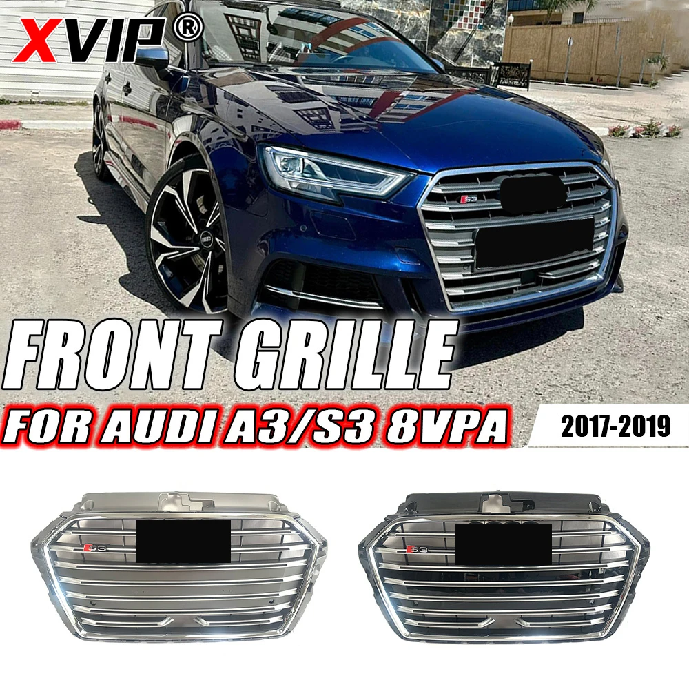 

XVIP Chrome Grey And Chrome Silver S3 Style Upper Grille With ACC Fit For Audi A3 S3 8V 2017-2019 Front Bumper Grille