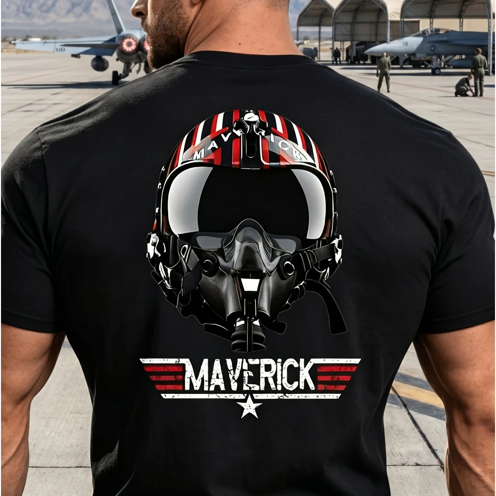 Men's Maverick Helmet T-Shirt Aviation Themed Call Sign Print Breathable Crew Neck Casual Shirt Suitable for Outdoor