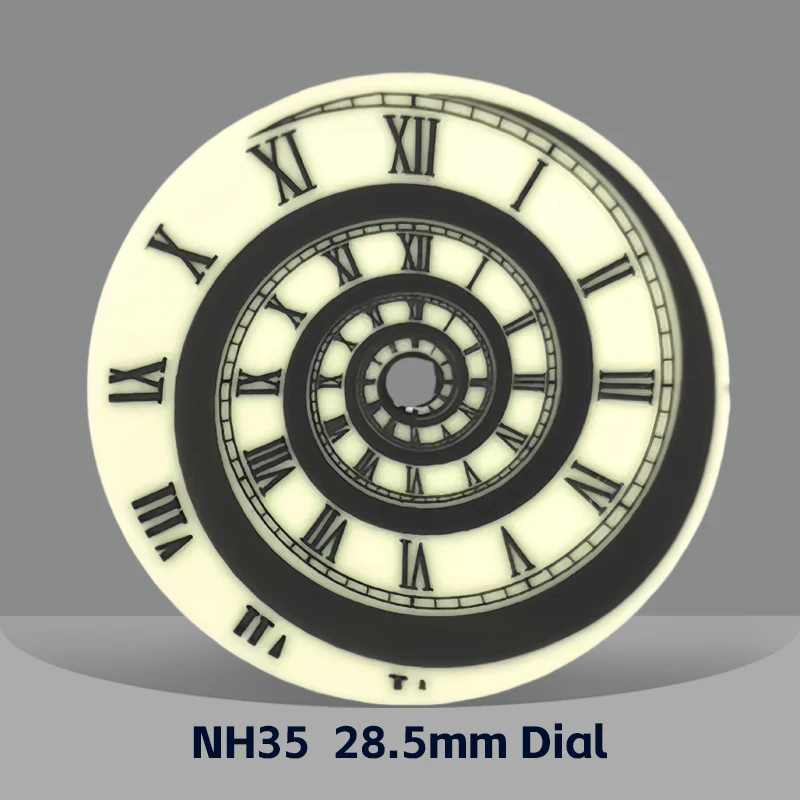 NH35 28.5mm Dial, Roman Scale Spiral Disc Green Luminous for NH35/NH36/4R/7S Caliber, Watch Modification Accessories
