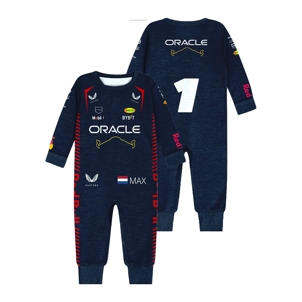 2024 f1 Renn wettbewerb Baby Enthusiast Radsport Jumps uit heißer Verkauf max verstappen Baby Boy Girl Kleidung Bull Crawling Anzug