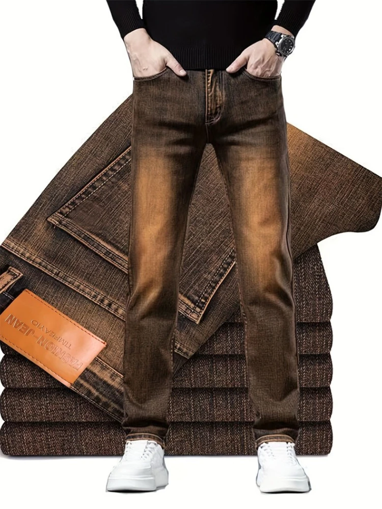 Gerade Mode Jeans Herren Stretch Vintage Gewaschene Cowboy Hosen Casual Streetwear Farbverlauf Atmungsaktive Denim Hosen