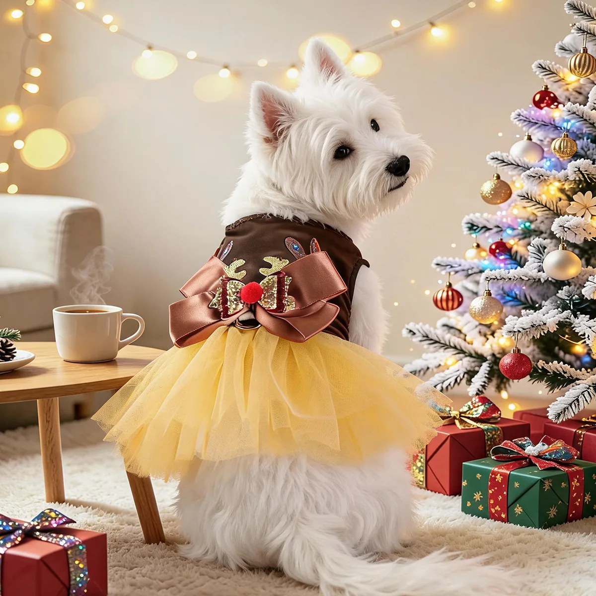 2026 Cute Pet Cute Styling with Traction Halloween Christmas Elk Elements Fashionable Puffy Skirt