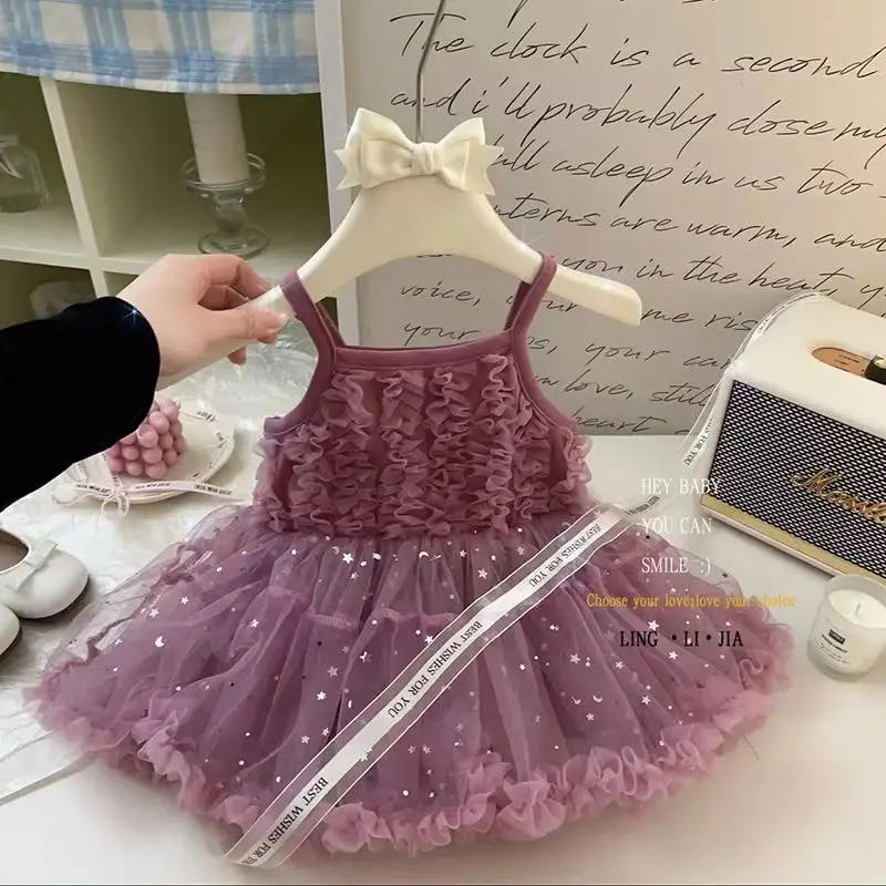 

Girls' Dress Summer New Children's Strap Dress Baby Elegant Princess Puff Dress 80-120cm