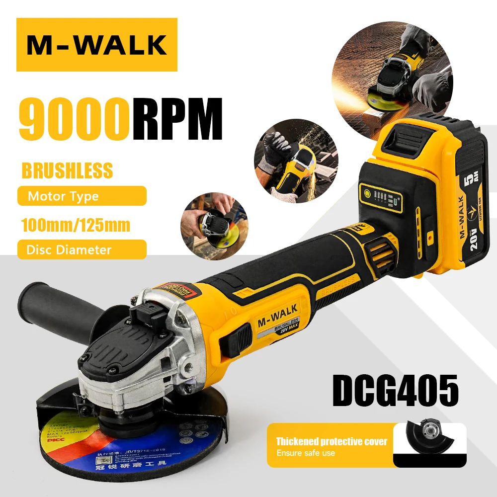 

125MM Wireless Charging Electric Angle Grinder 4 Gears Brushless Electric Cutting/Grinding Power Tool For Dewalt 20V Battery Pin