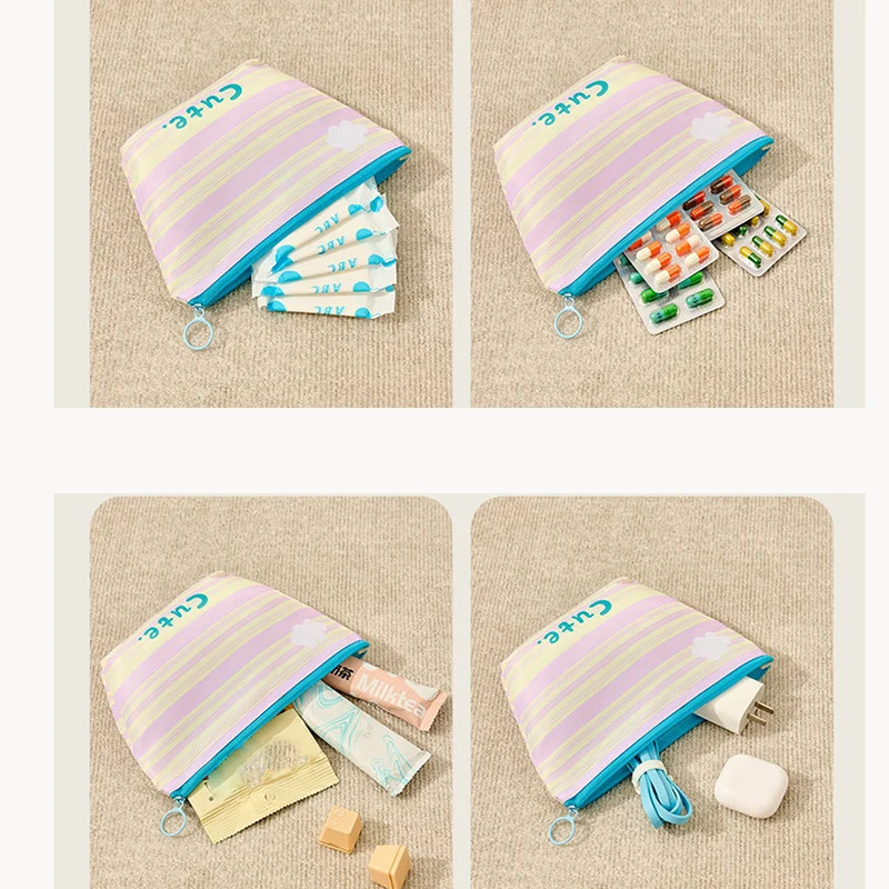 حقيبة مكياج مخططة للنساء للسفر منظم مستحضرات التجميل حقيبة أدوات الزينة ذات سعة كبيرة مع حقيبة بسحاب للمواد الصحية وأدوات الزينة