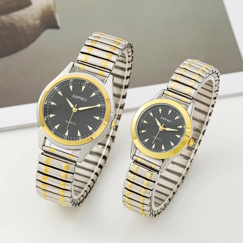 ลำลองสุภาพสตรีวัยกลางคนและผู้สูงอายุนาฬิกาเหล็กสปริงยืดหยุ่นคู่นาฬิกาแฟชั่นของขวัญนาฬิกาควอตซ์ผู้ชาย