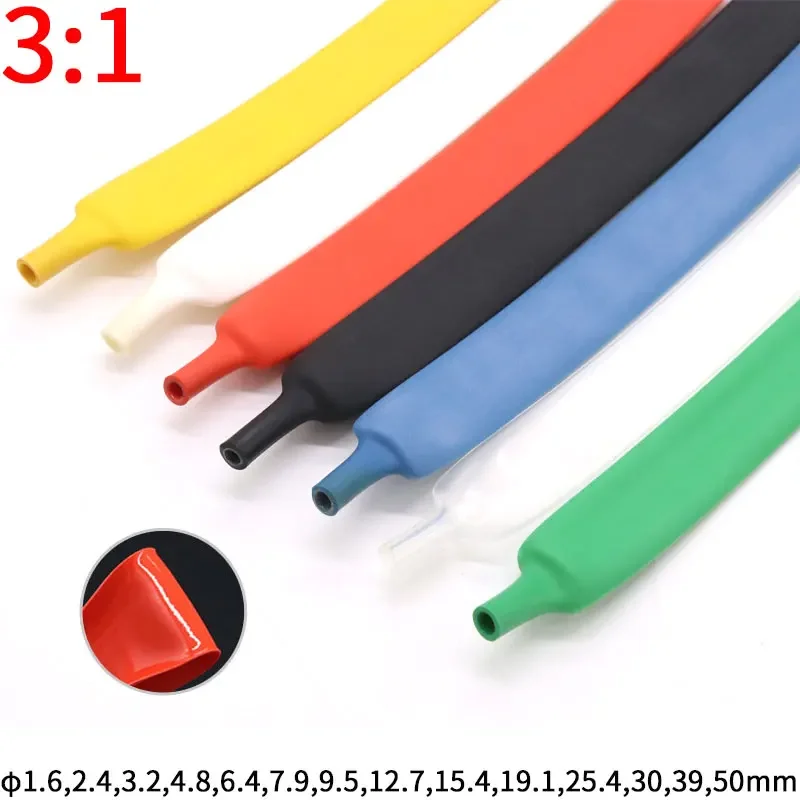 Diameter 1.6/2.4/3.2/4.8/6.4/7.9/9.5/12.7/15.4/19.1/25.4/30/39/50mm Dual Wall Heat Shrink Tube Thick Glue 3:1 Shrinkable Slveeve