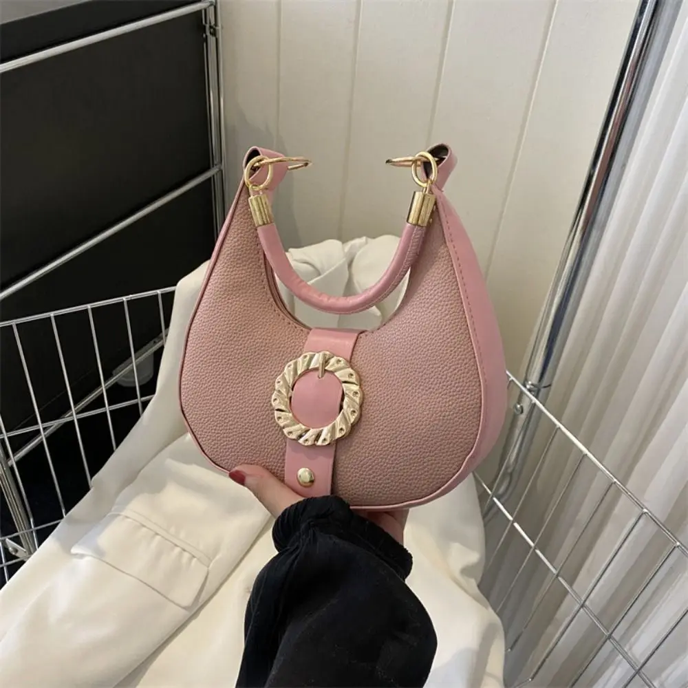 

Large Capacity Metal Buckle Hobo Bag Korean Style All-match Simple Shoulder Bag Phone Bag Handbag Ins Square Tote Bag Travel