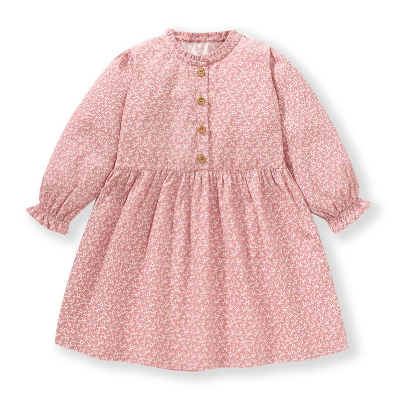 Jumping Meters Princess Girls Dresses Florals Buttons Children\'s Clothing Autumn Spring Baby Costume Frocks Costume