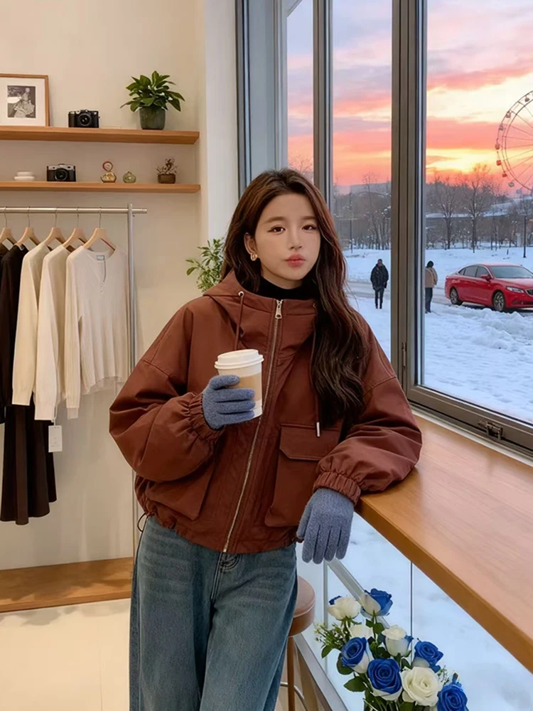 트렌디한 Dstring or American Sle Pilim 코트 여성용 겨울용 따뜻한 면 재킷 안감이 있는 루즈핏 출퇴근용...