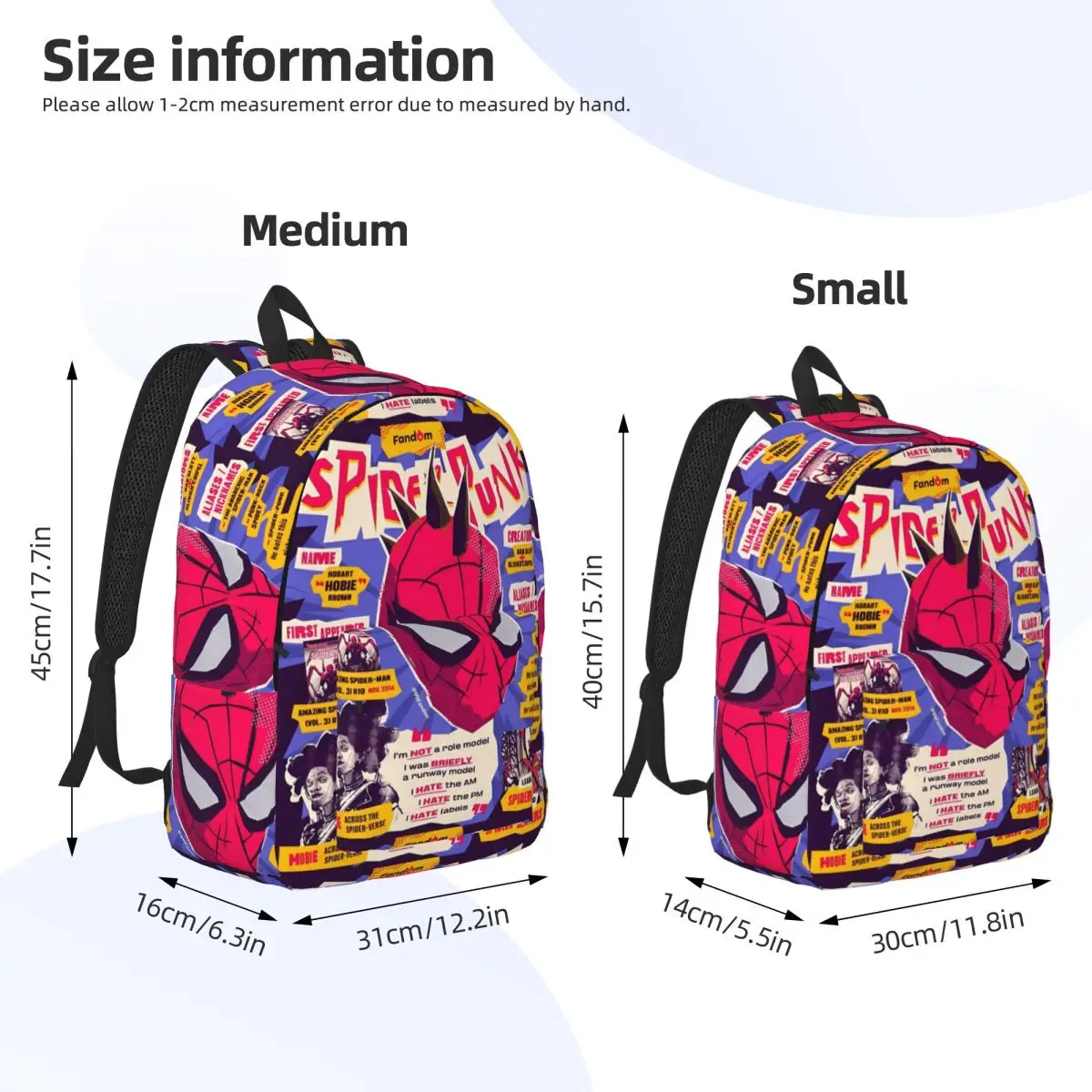 スパイダーパンクスパイダーマン漫画バックパック学生ユニセックスポリエステルカレッジバックパック耐久性のあるストリートスクールバッグリュックサック