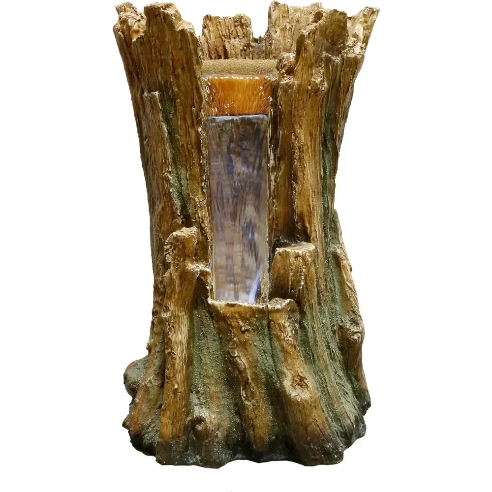 Outdoor Fountains  Floor Cascading Waterfall Tree Trunk Water with LED Lights, 41