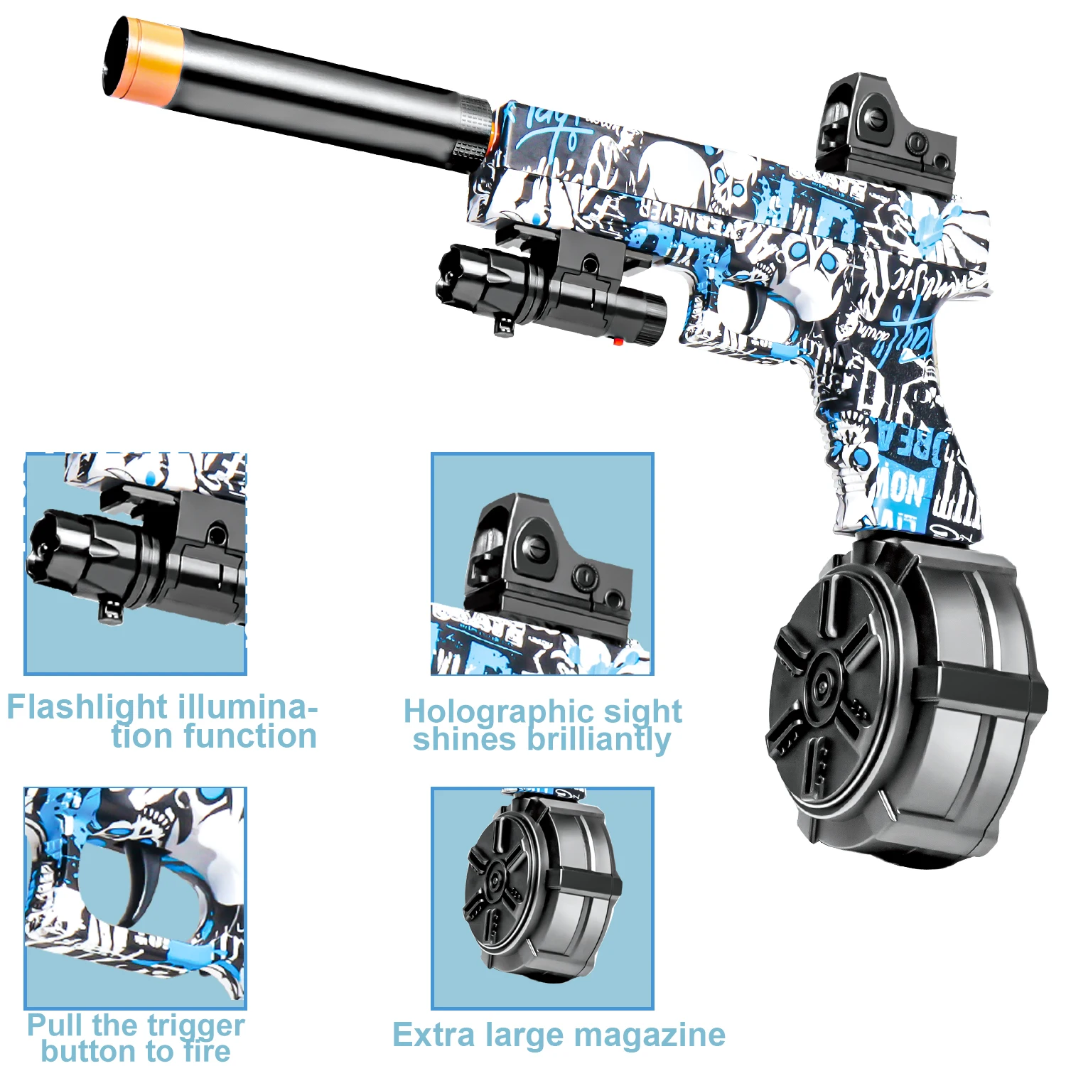 ปืนเจลไฟฟ้า! ปืนของเล่น, ปืนของเล่นแบบอัตโนมัติและแบบยิงลูกบอลอัตโนมัติเต็มรูปแบบ เหมาะสำหรับเกมยิงปืนกลางแจ้ง (ไม่มีกระสุน)
