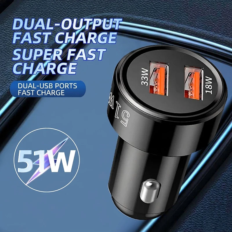 51W Fast Charging Dual USB Car Charger Adapter QC 3.0 Vehicle Cigarette Lighter Power Supply For Smartphones And Tablets