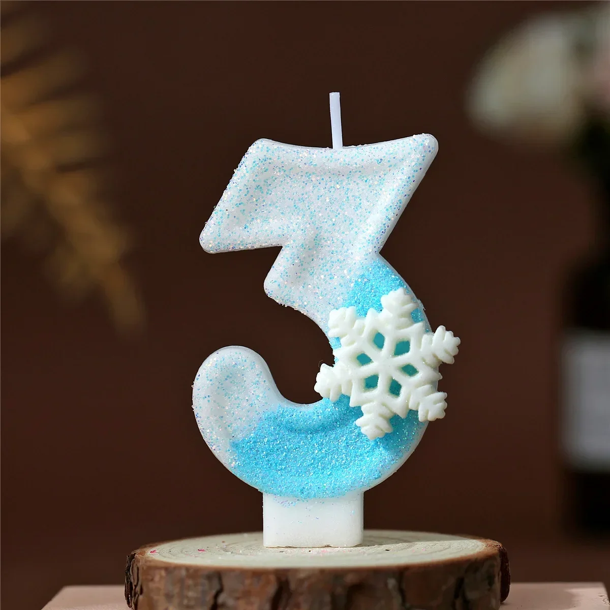 Snowflake birthday candles, blue and white gradient sparkling cake candles, winter frozen themed cake decorations