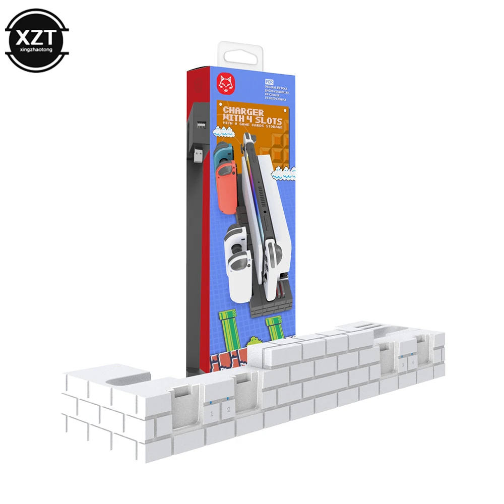 Game Controller Charger Base for Nintendo Switch OLED JoyCon 4 Ports Charging Station Base with 8 Game Slots Game Accessories