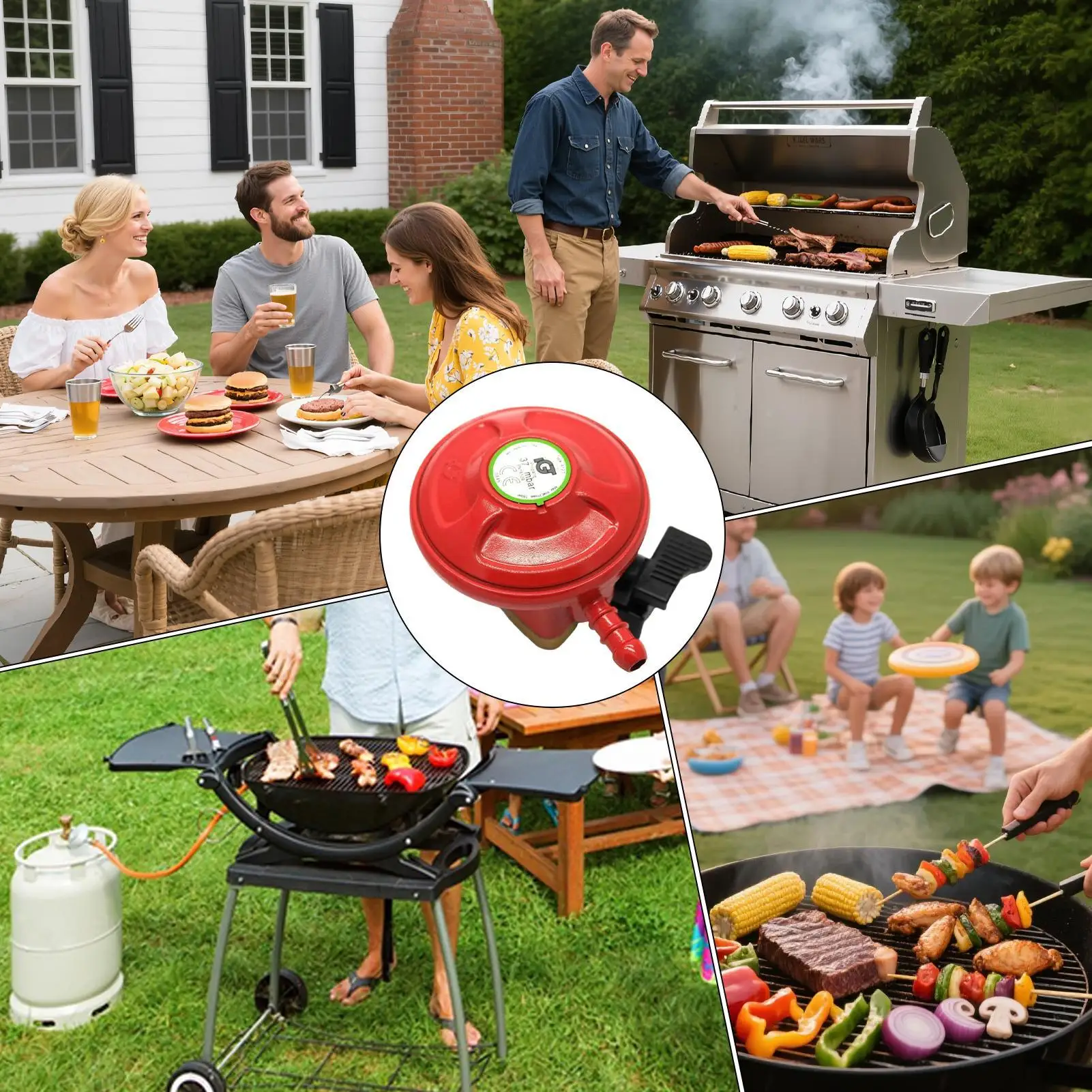 Gas Grill Regulator 37mbar Clip On Heavy-Duty Metal Adjustable Adapter 27mm Propane Stove Gas Regulator For Indoor Outdoor