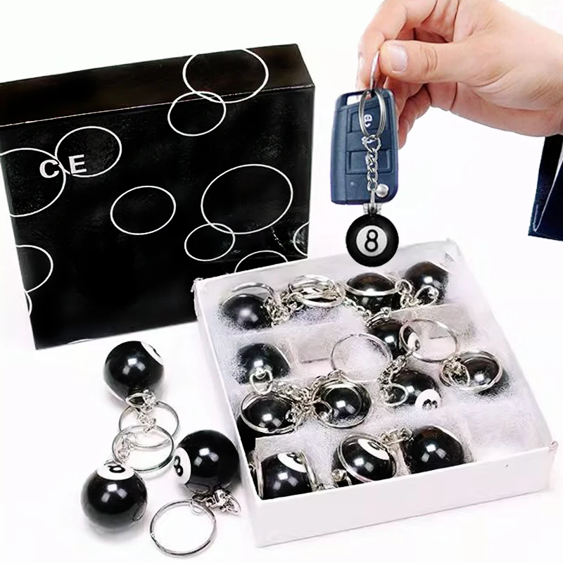 Black Creative Number Eight Round Ball Billiard Key Chain Pendant Car Key Ring Decoration Useful and Practical Accessories Gift