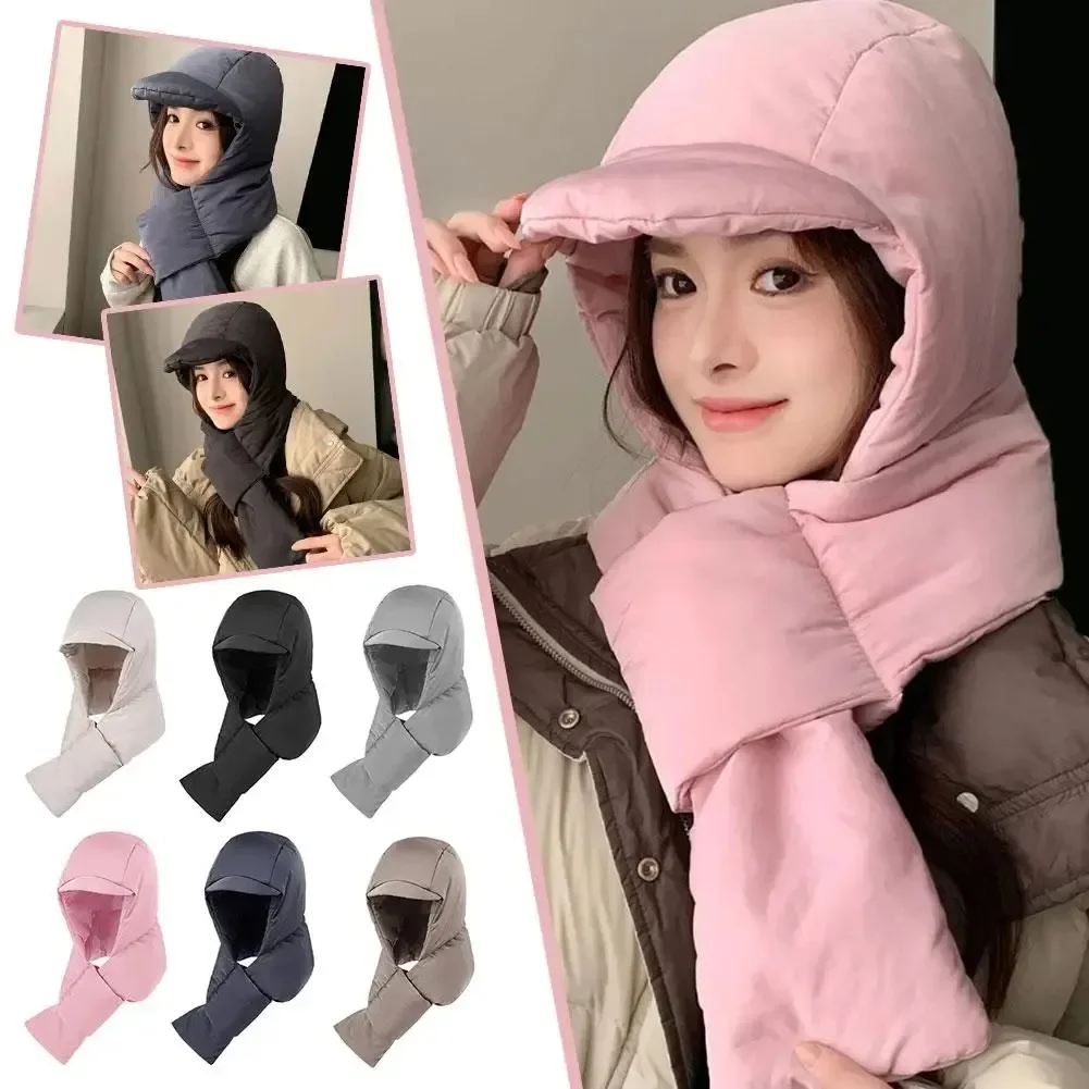 

New Design Hat Scarf One Woman Winter All Cute Fluffy Hat Warm 2025 Winter Thickened Anti-Freeze Windproof Hooded Bib