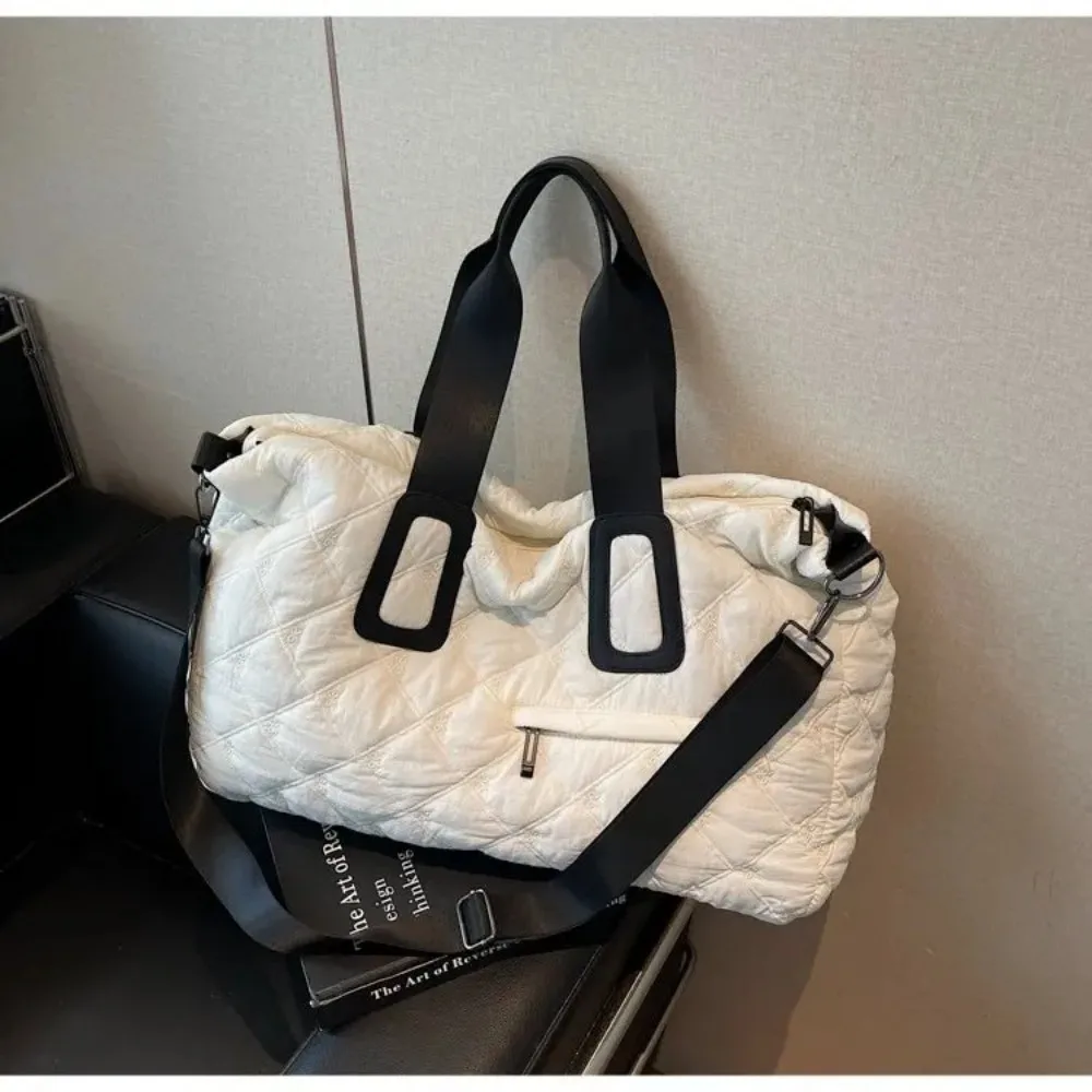 

Casual Large Capacity Tote Bag Diamond Grid Pattern Waterproof Shoulder Bag Lightweight Canvas Handbags Women