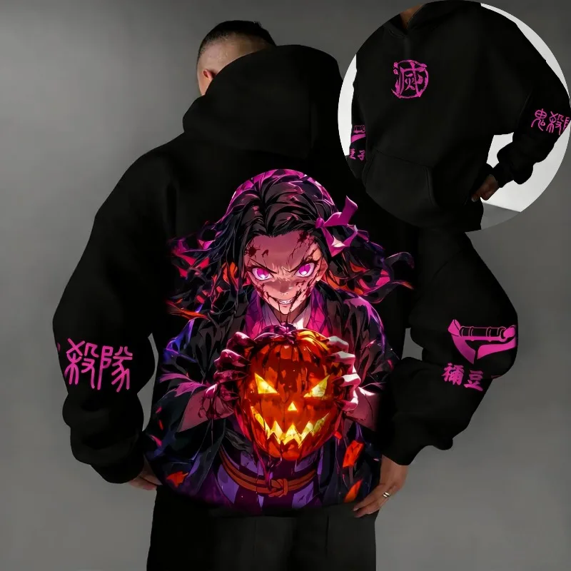 

Halloween Men's Autumn Winter Hoodies Japanese Anime Demon Slayer Graphics Clothing Oversized Male 100% Cotton Pullover Tops