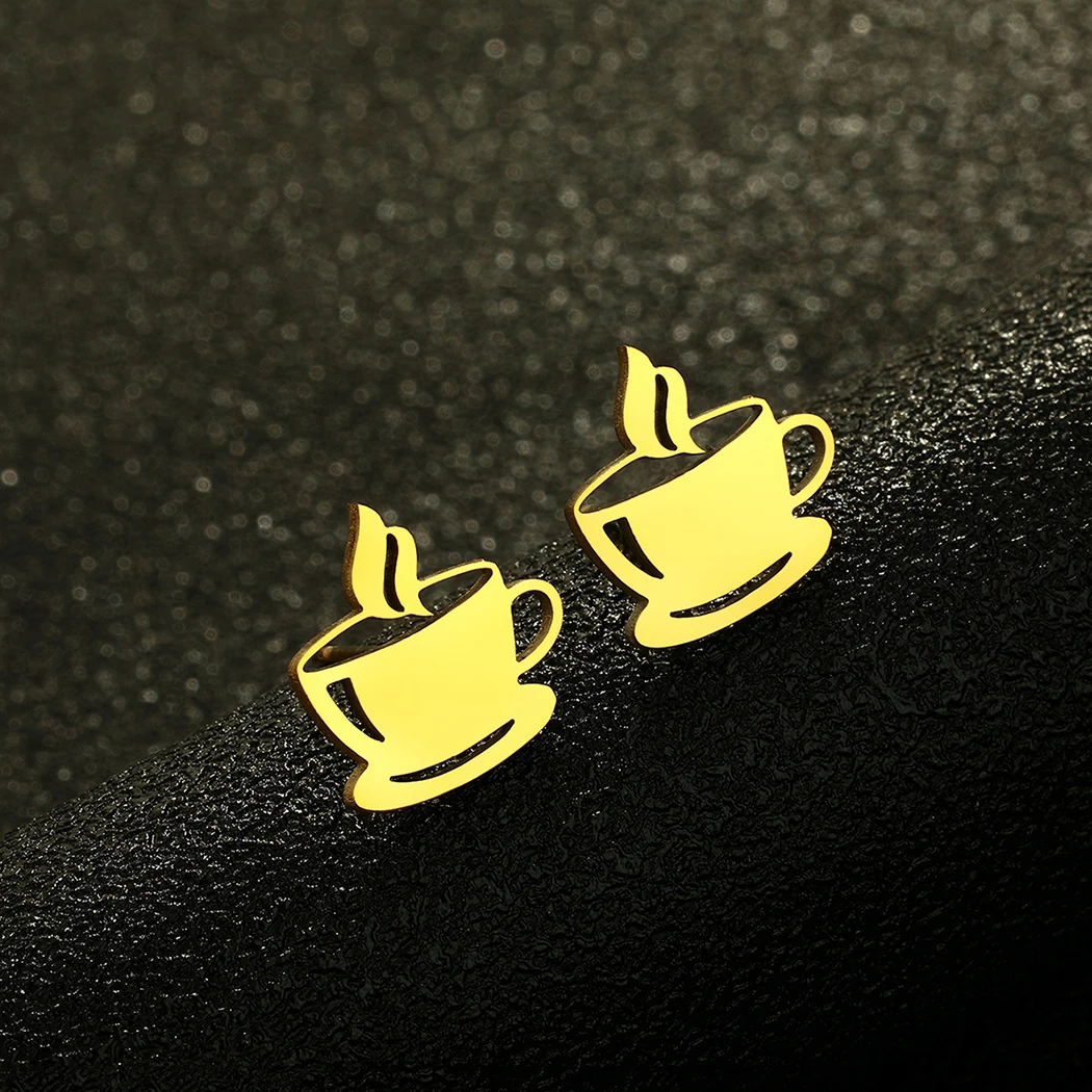 Cxwind Simple Laser Engraving Fashion Stainless Steel coffee mug stud earring good luck charm New year gift