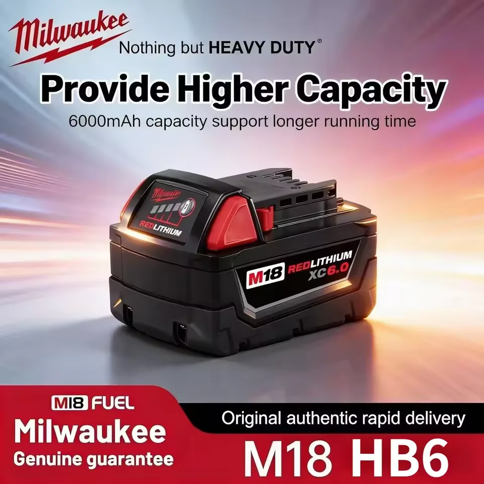 

Milwaukee M18 18V 6000mAh High Capacity Battery Genuine 100% Rechargeable Power Tool Replacement Pack M18B6 M18B5 Long Lasting