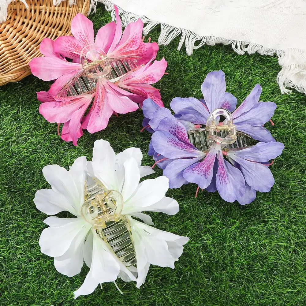 

Vivid Canna Flower Hair Claw Non-slip Comfortable To Wear Women Shark Hairpin Practical Ornament Artificial Floral Headwear