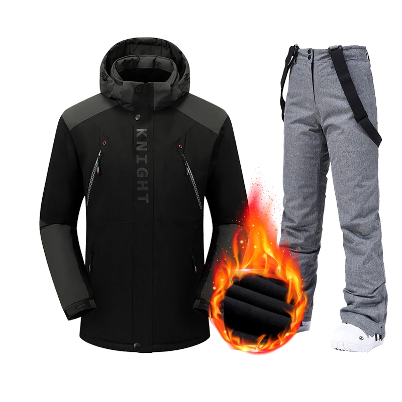 الرجال سترة تزلج وسراويل سميكة الدافئة يندبروف بدلة تزلج الذكور الشتاء على الجليد معطف الثلوج الذكور معدات التزلج التخييم في الهواء الطلق العلامة التجارية